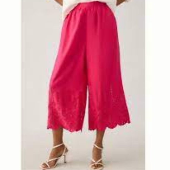 Brand New By Anthropologie Wide-Leg Eyelet Crop Pants - Picture 2 of 7
